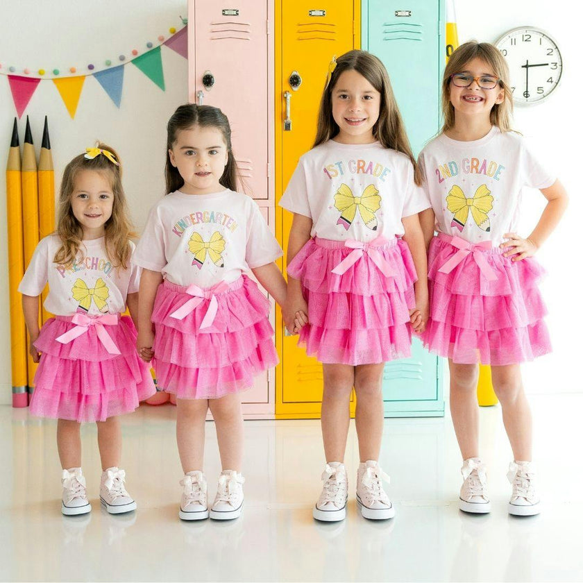 First Grade Pencil Bow Short Sleeve T-Shirt