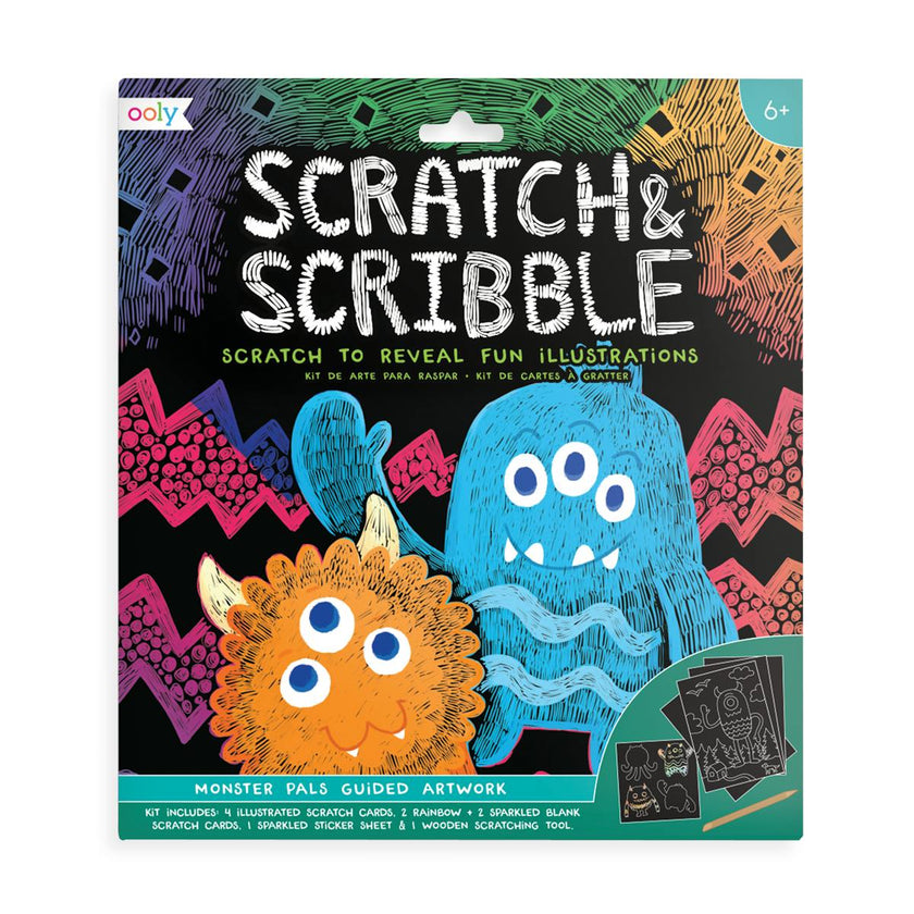 Scratch and Scribble Scratch Art Kit - Monster Pals - 8 Cards 1 Sticker Sheet