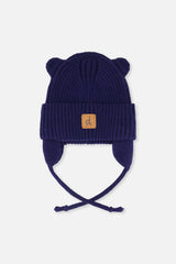 Baby Knit Hat With Strings Navy Blue