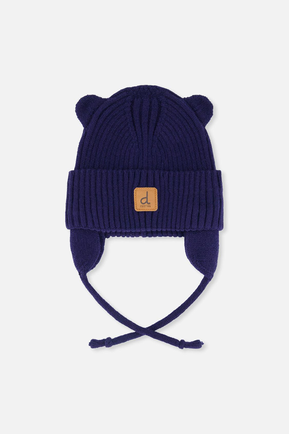 Baby Knit Hat With Strings Navy Blue