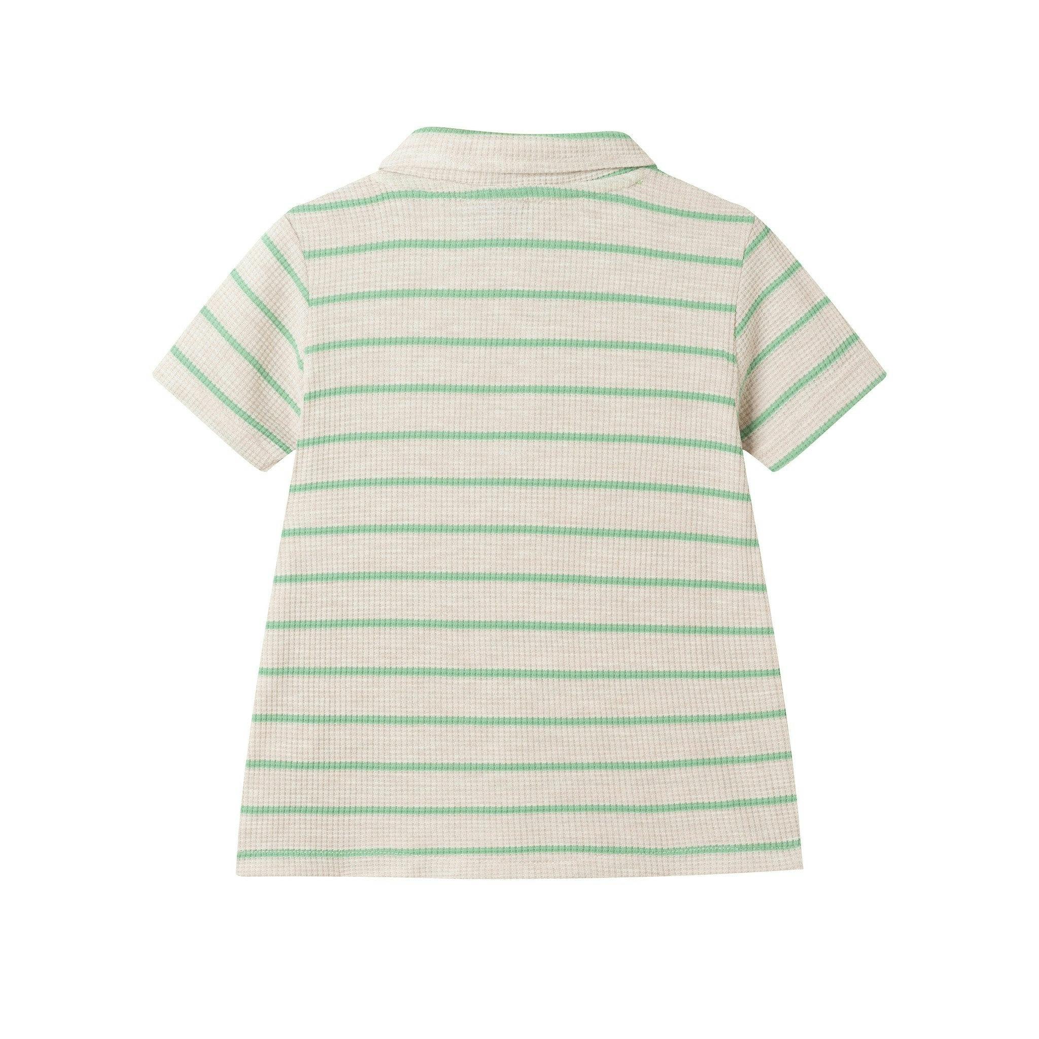 Boys Striped Waffle Polo Set | Oatmeal Dino