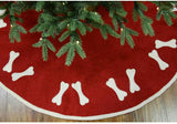 Handmade 22" Felt Christmas Tree Skirt Dog Bone Accents- Red