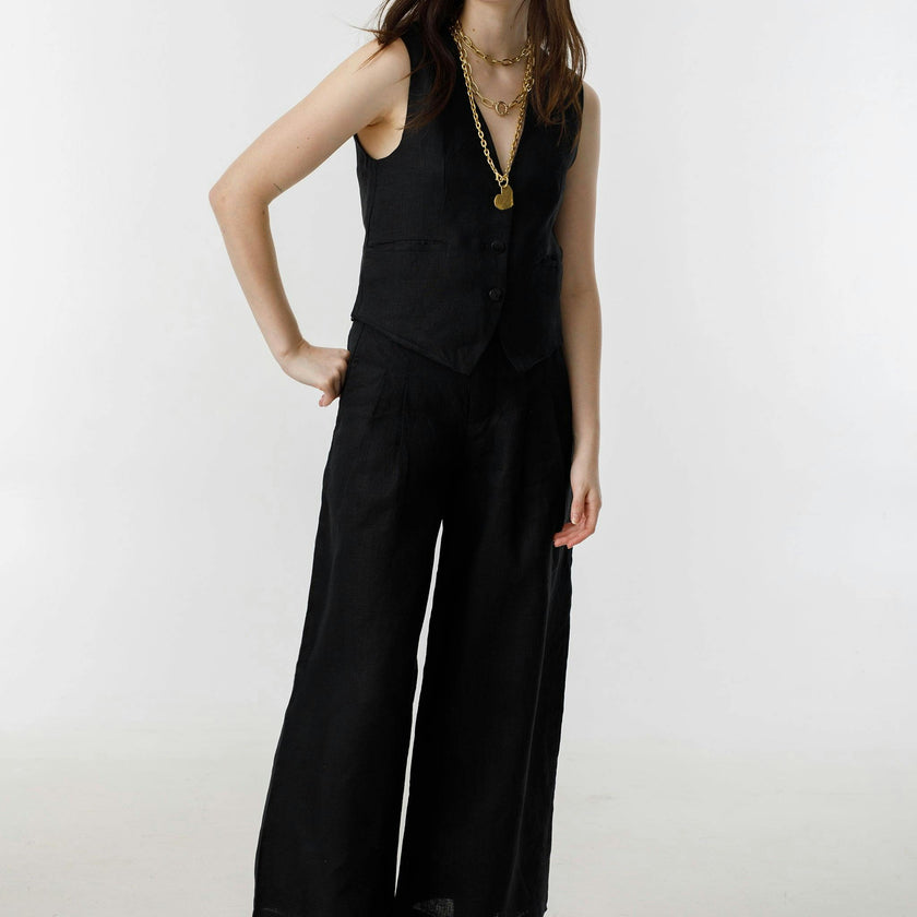 Culotte Linen Pants - Black