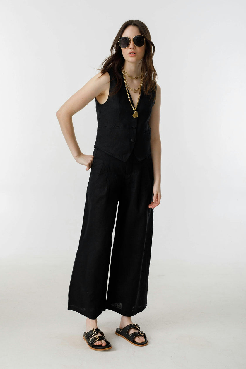 Culotte Linen Pants - Black