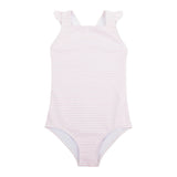 girls pink stripe crossover one piece