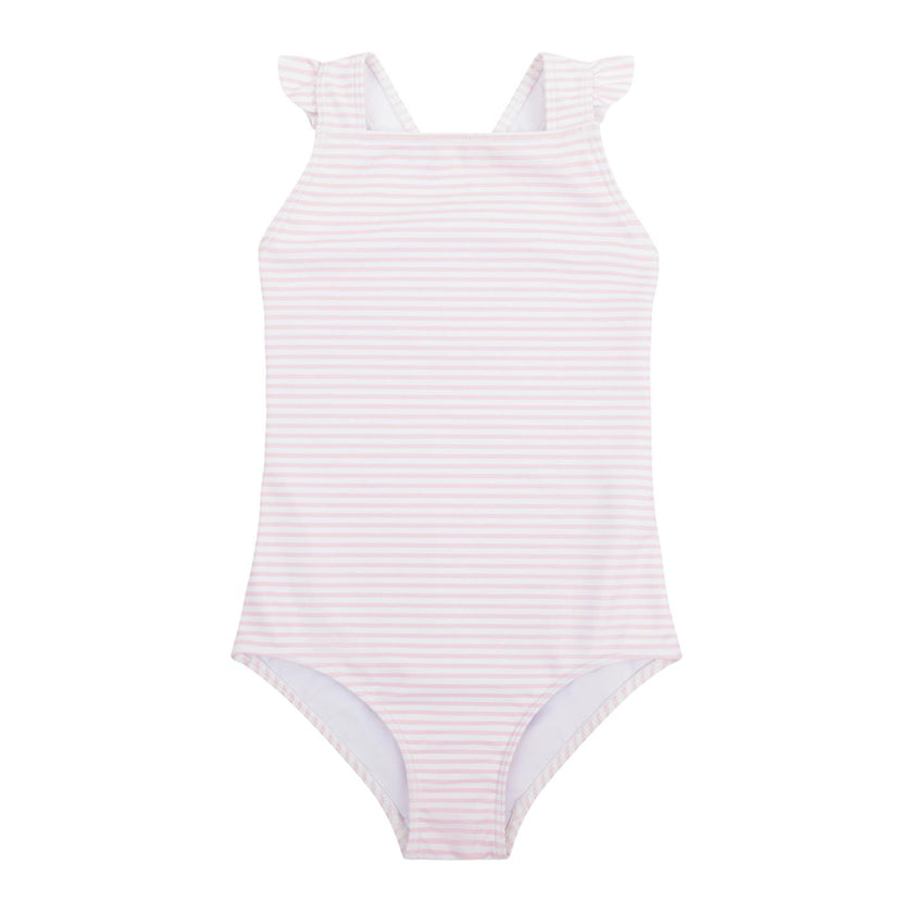 girls pink stripe crossover one piece