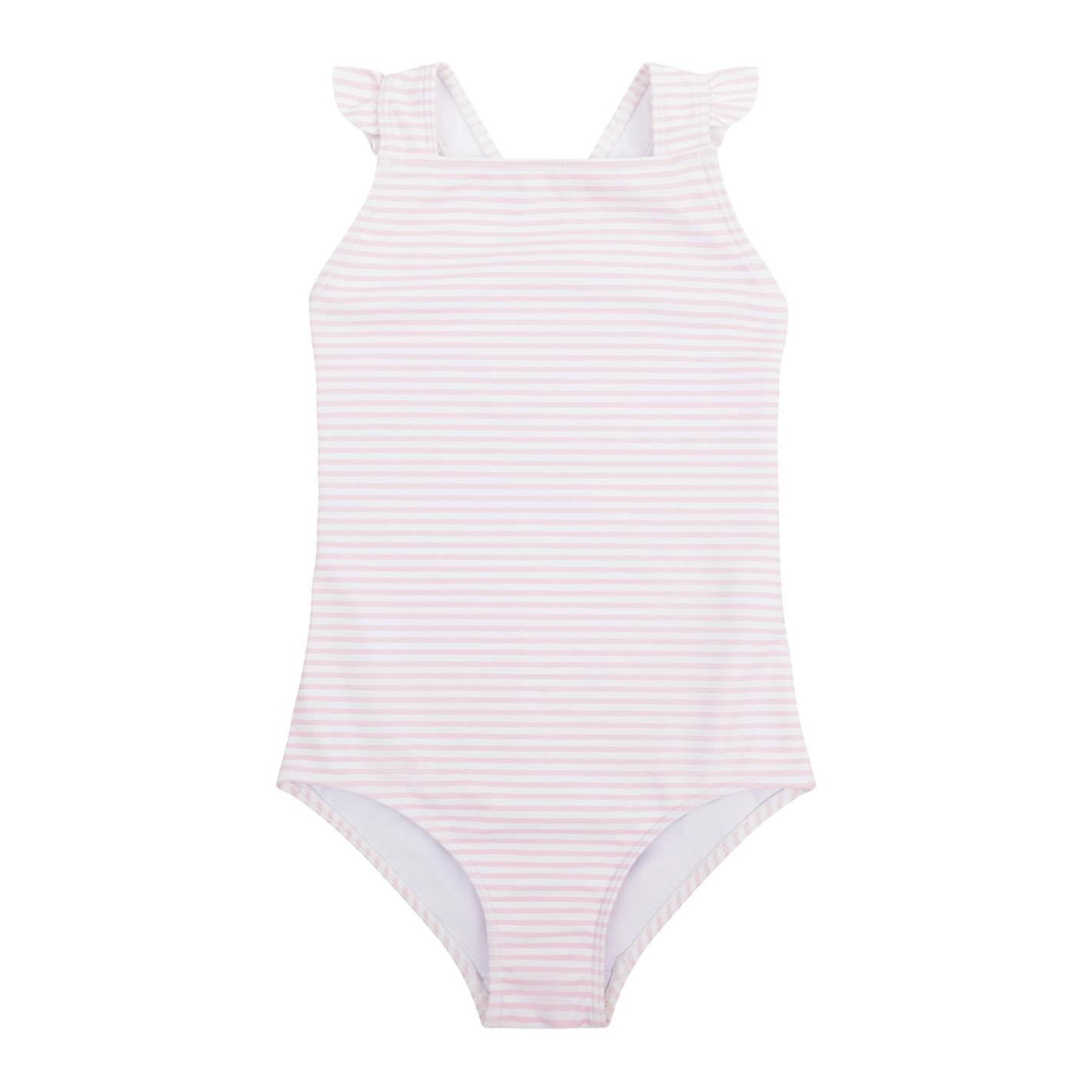 girls pink stripe crossover one piece