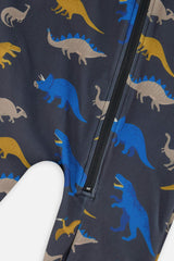 Baby One Piece Thermal Underwear Grey and Blue Dinosaur Print