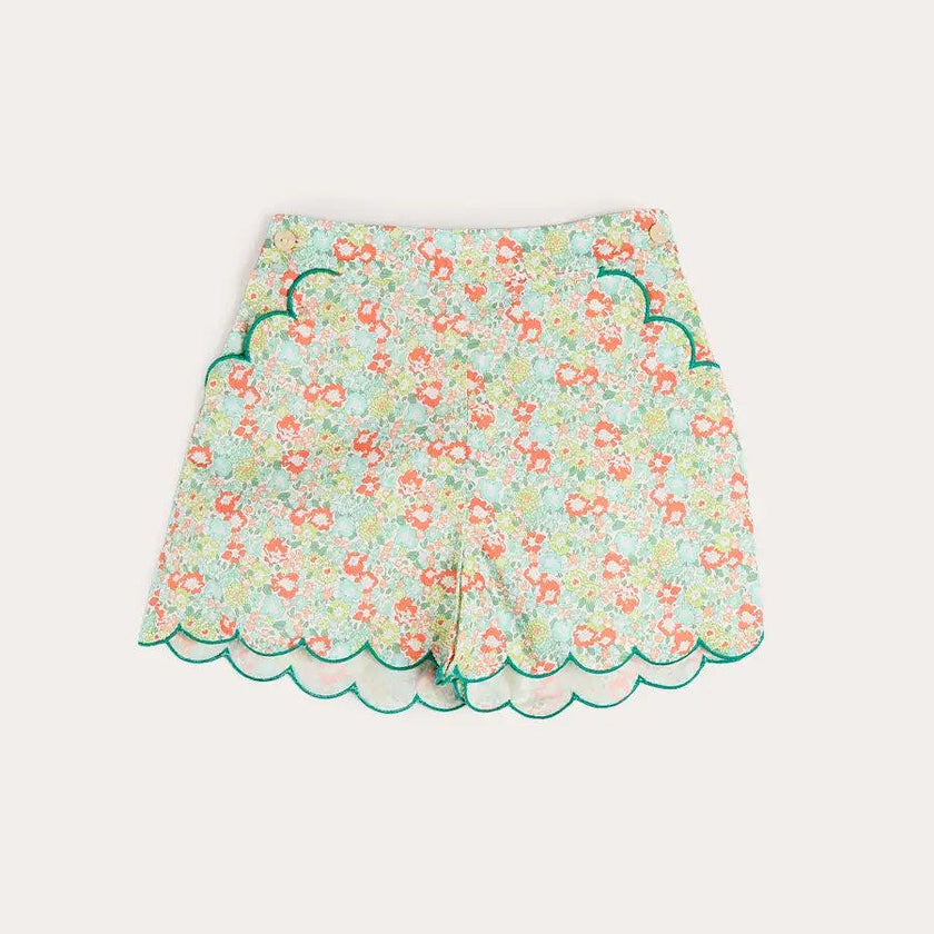 Mabel Floral Scallop Edge High Waisted Shorts in Green (2-12yrs)