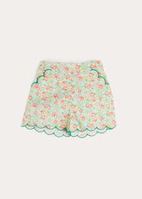 Mabel Floral Scallop Edge High Waisted Shorts in Green (2-12yrs)