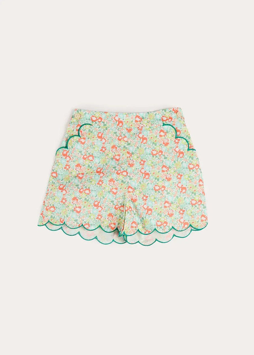 Mabel Floral Scallop Edge High Waisted Shorts in Green (2-12yrs)