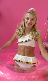 Rainbow Pompom One Shoulder Sleeveless Bikini