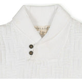 Organic Long Sleeve Shawl Collar Cable Sweater with Elbow Patches, White