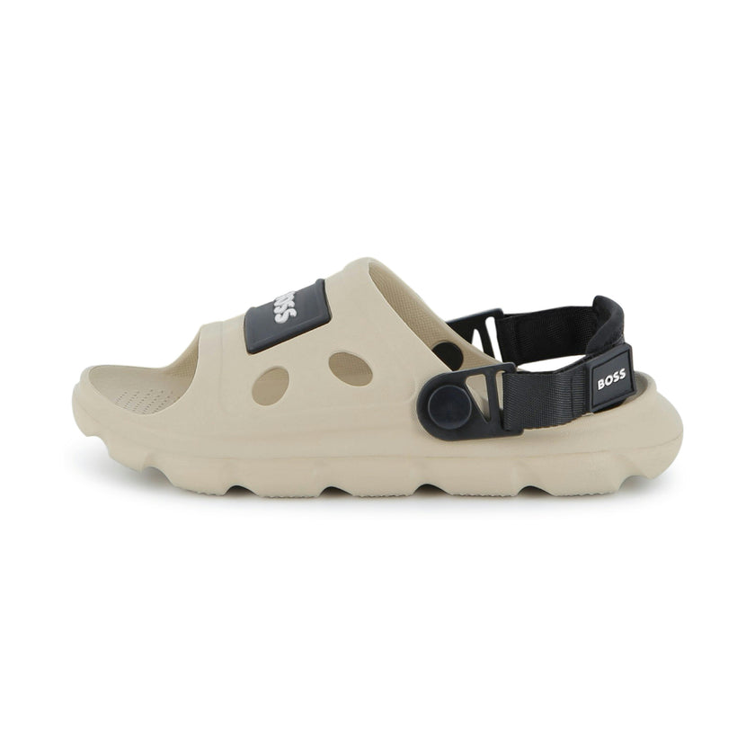 Beige BOSS Patch Sandals