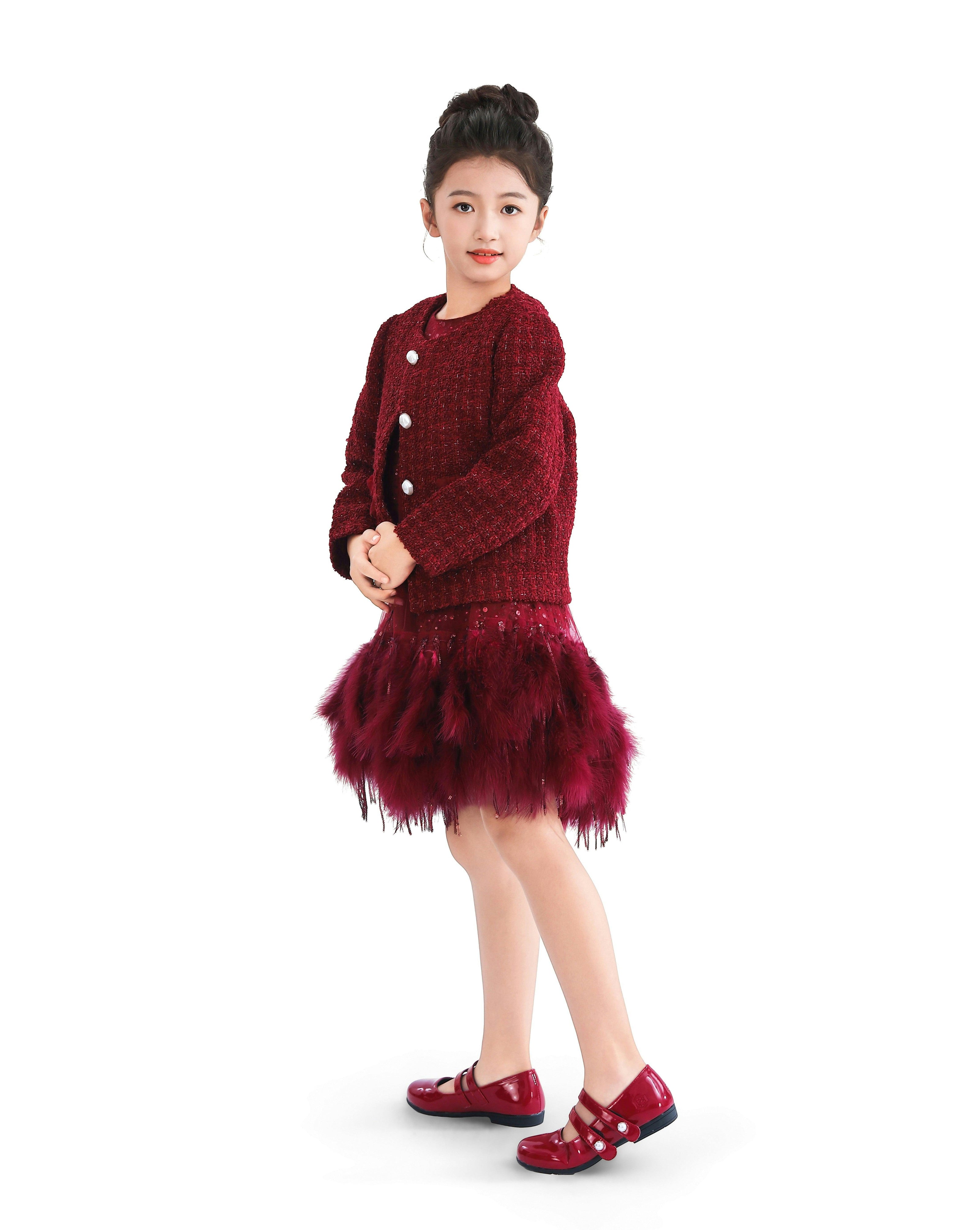 Red Tweed Button-Up Jacket