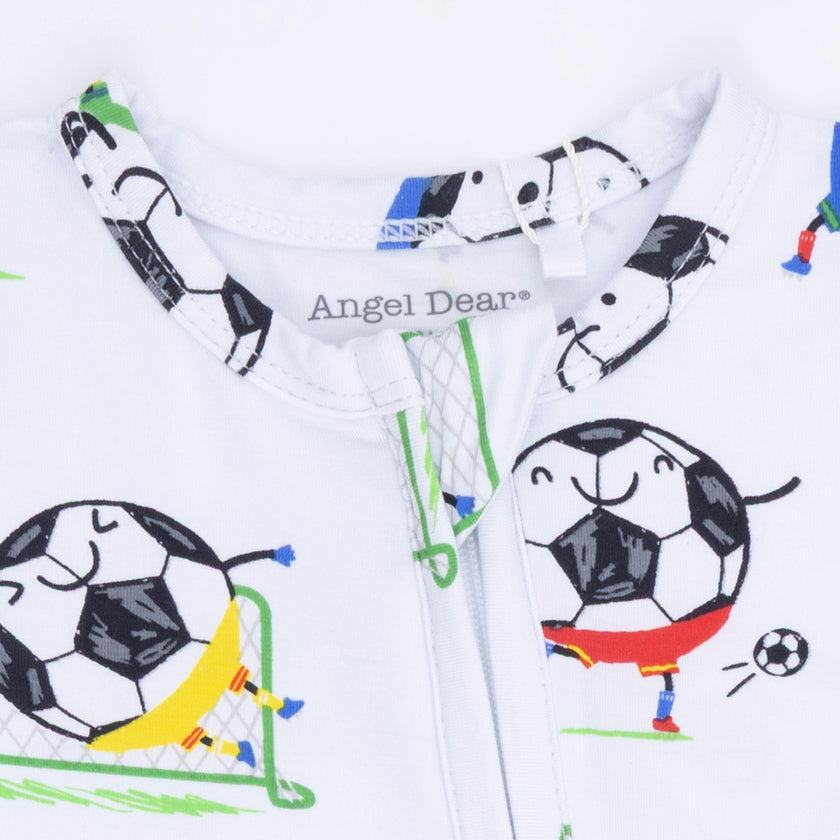 Soccer Balls Playing Soccer  Blue - 2 Way Zipper Footie