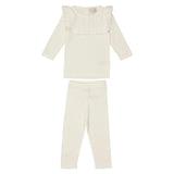 Ruffle Bib Long Sleeve Sweater & Pant 2-Piece Set