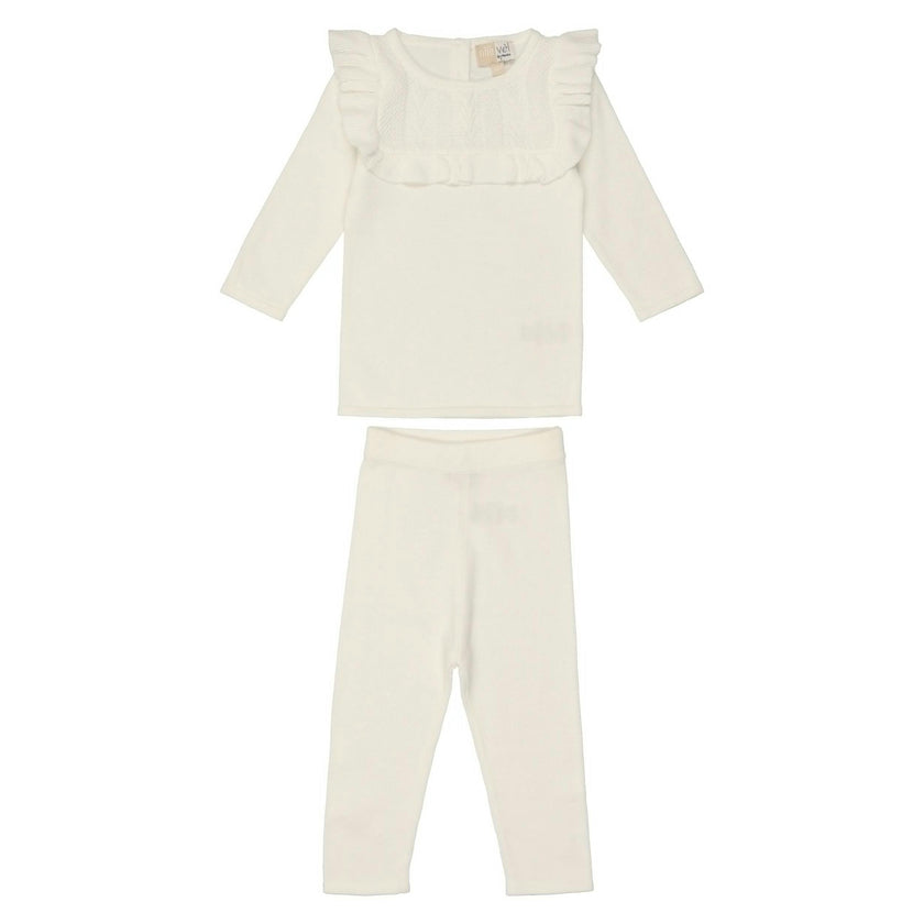 Ruffle Bib Long Sleeve Sweater & Pant 2-Piece Set
