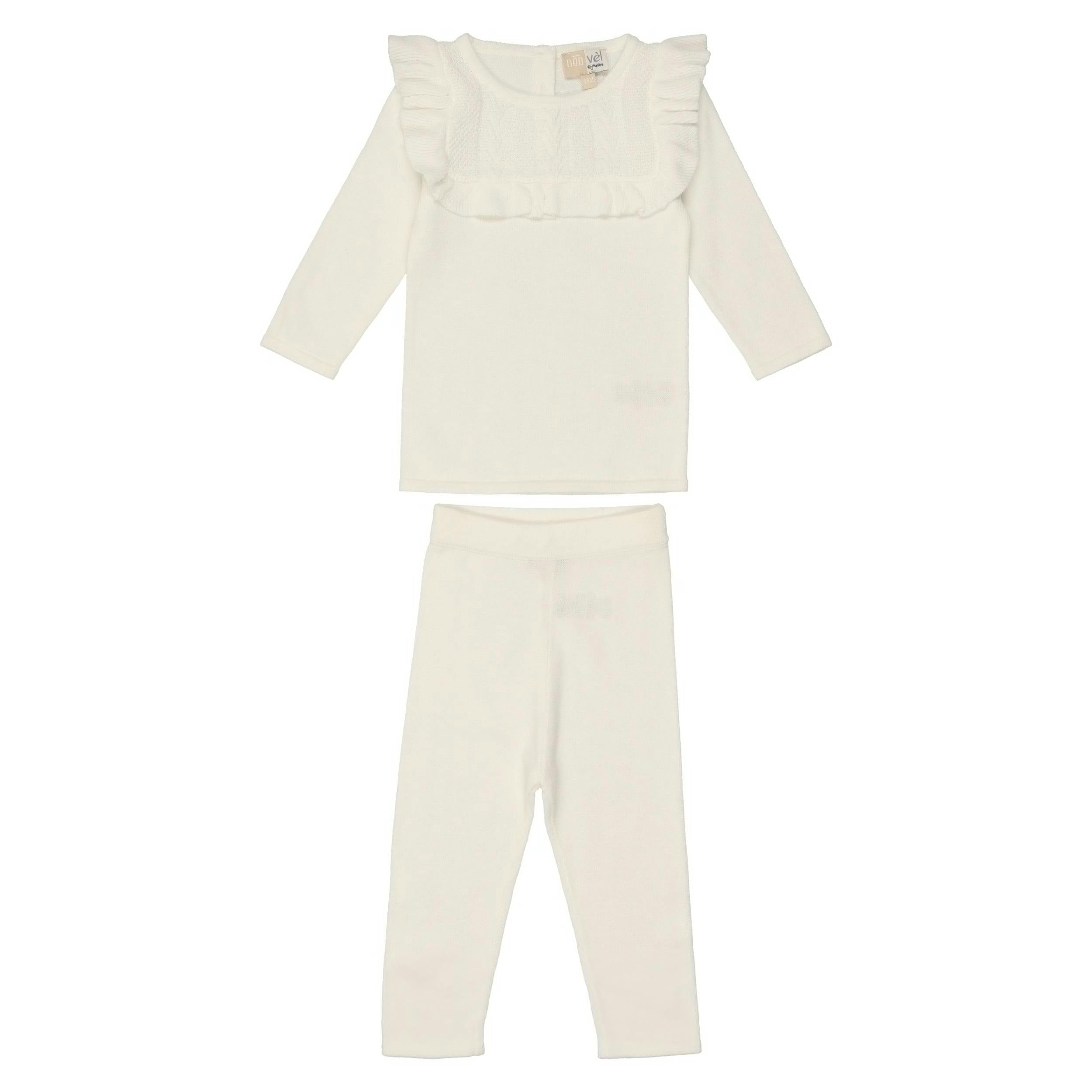 Ruffle Bib Long Sleeve Sweater & Pant 2-Piece Set