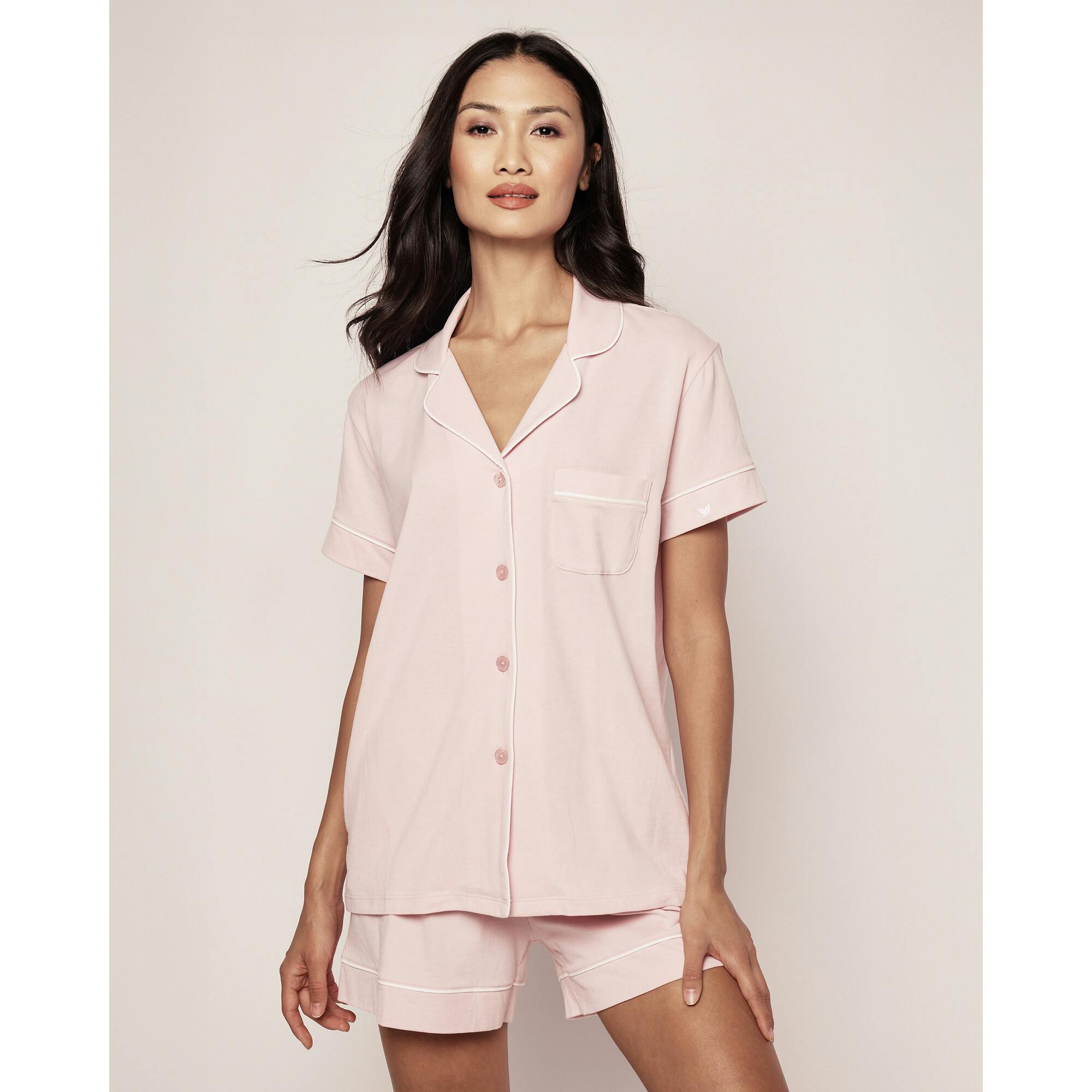 Women's Pima Short Sleeve Short Set in Pink