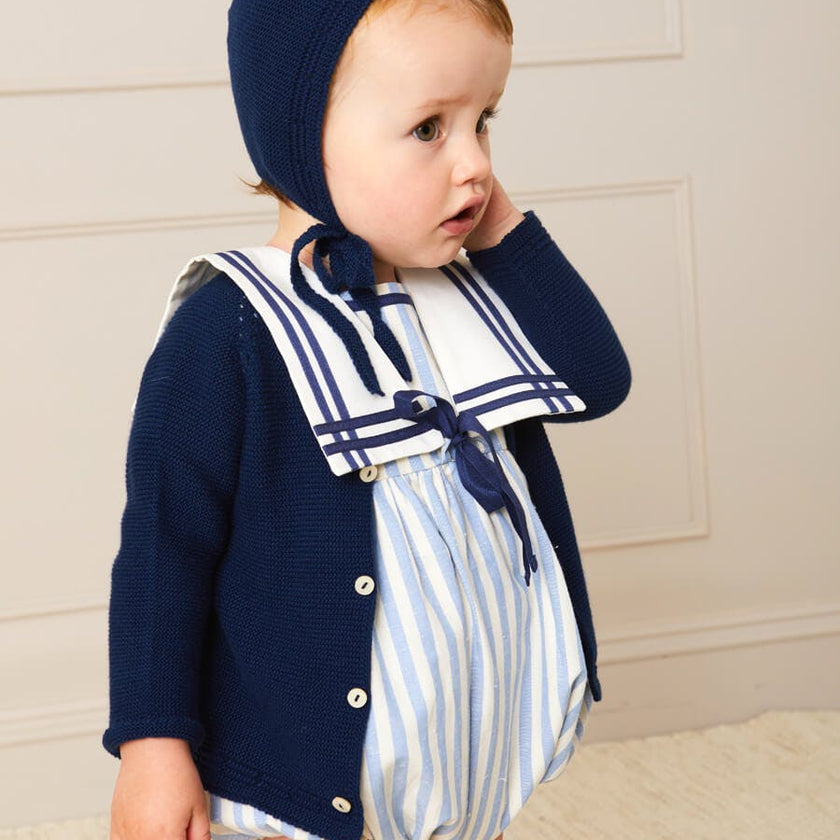 Openwork Knitted Bonnet in Navy (S-L)