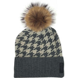 Houndstooth Knit Beanie With A Genuine Fur Pom (TikTok)