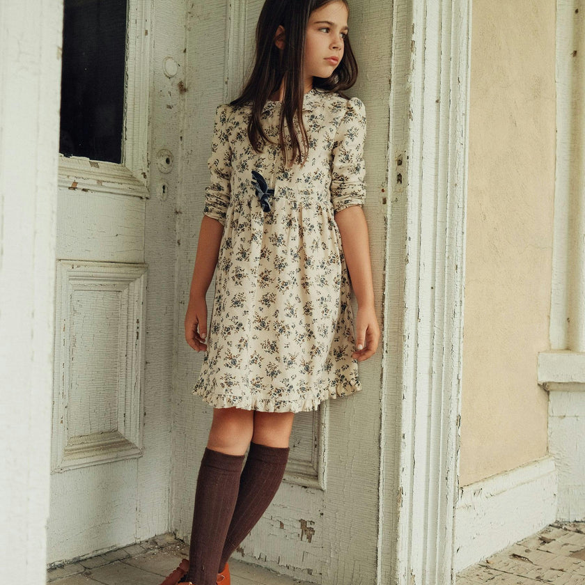 Flower Print Lace Dress Cream