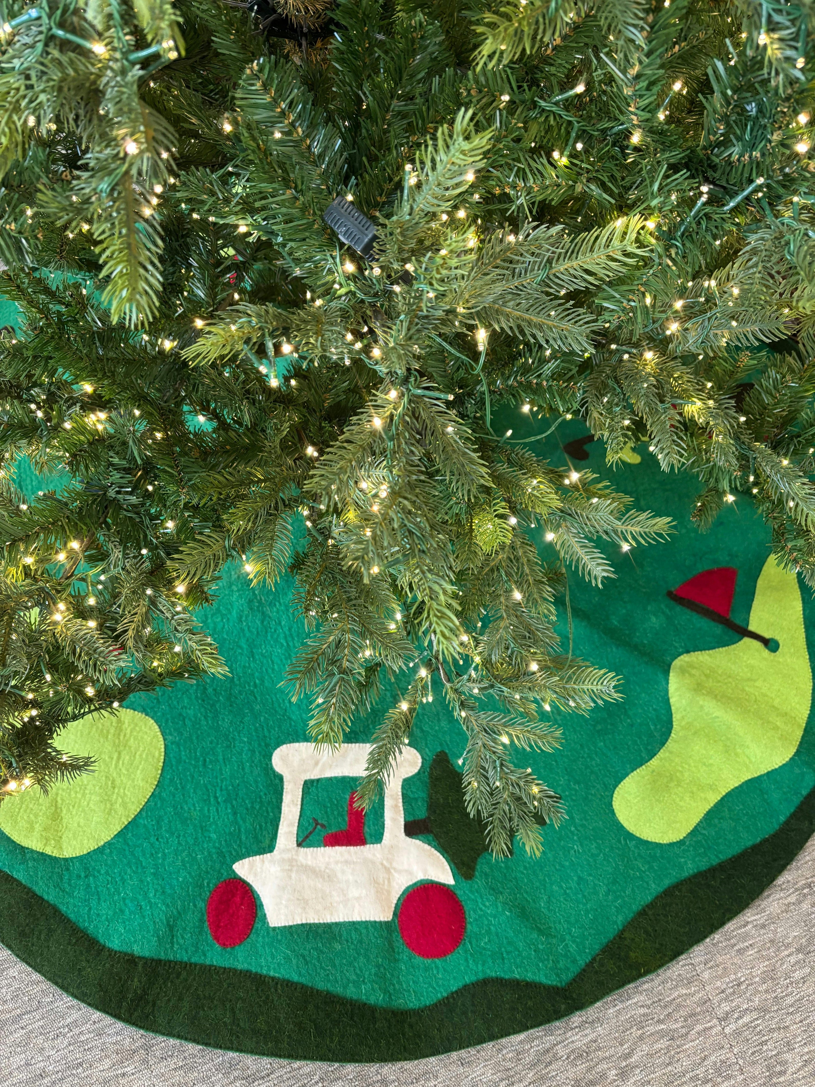 Hand Felted Wool Golf Christmas Tree Skirt Green -60