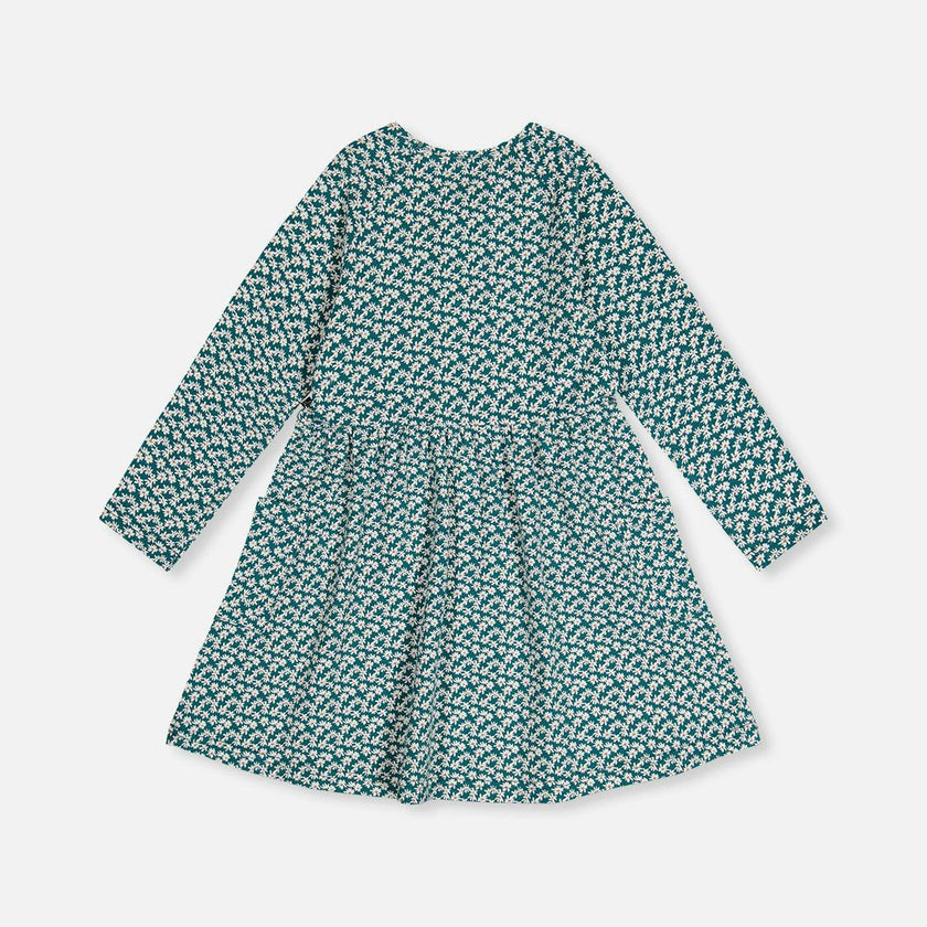 Organic Cotton Dress With Pockets Green Floral Print