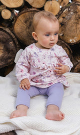 Organic Cotton Dress And Legging Set Pink Printed Flowers