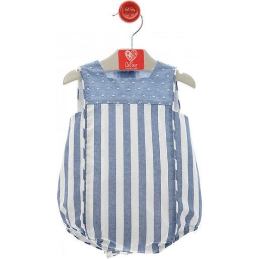 Blue and White Nautical Stripe Bubble Romper, Blue