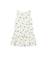 White Bow-Pattern Drop-Waist Dress