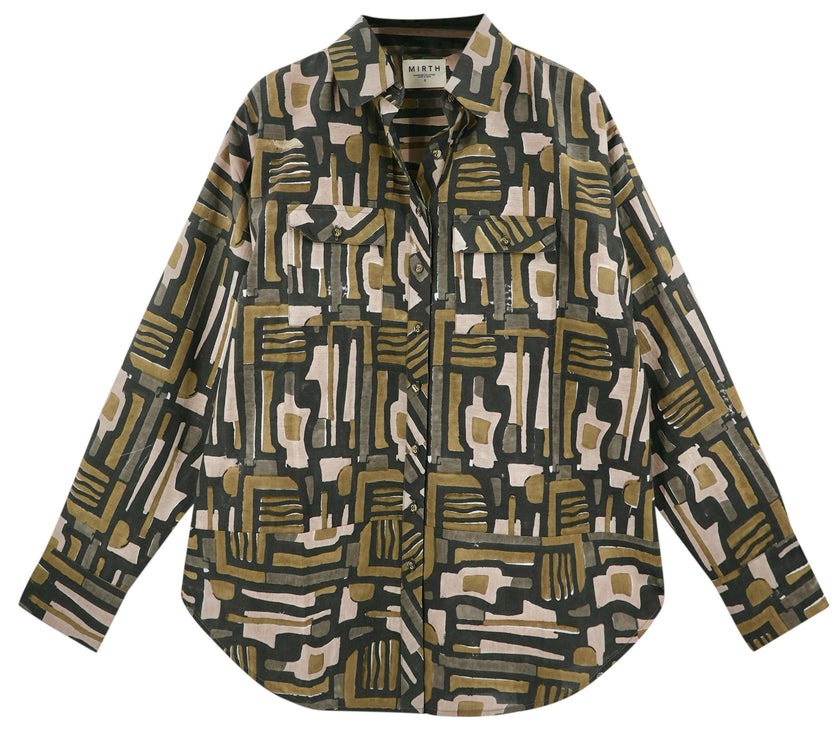 Kyoto Shirt in Olive Labyrinth