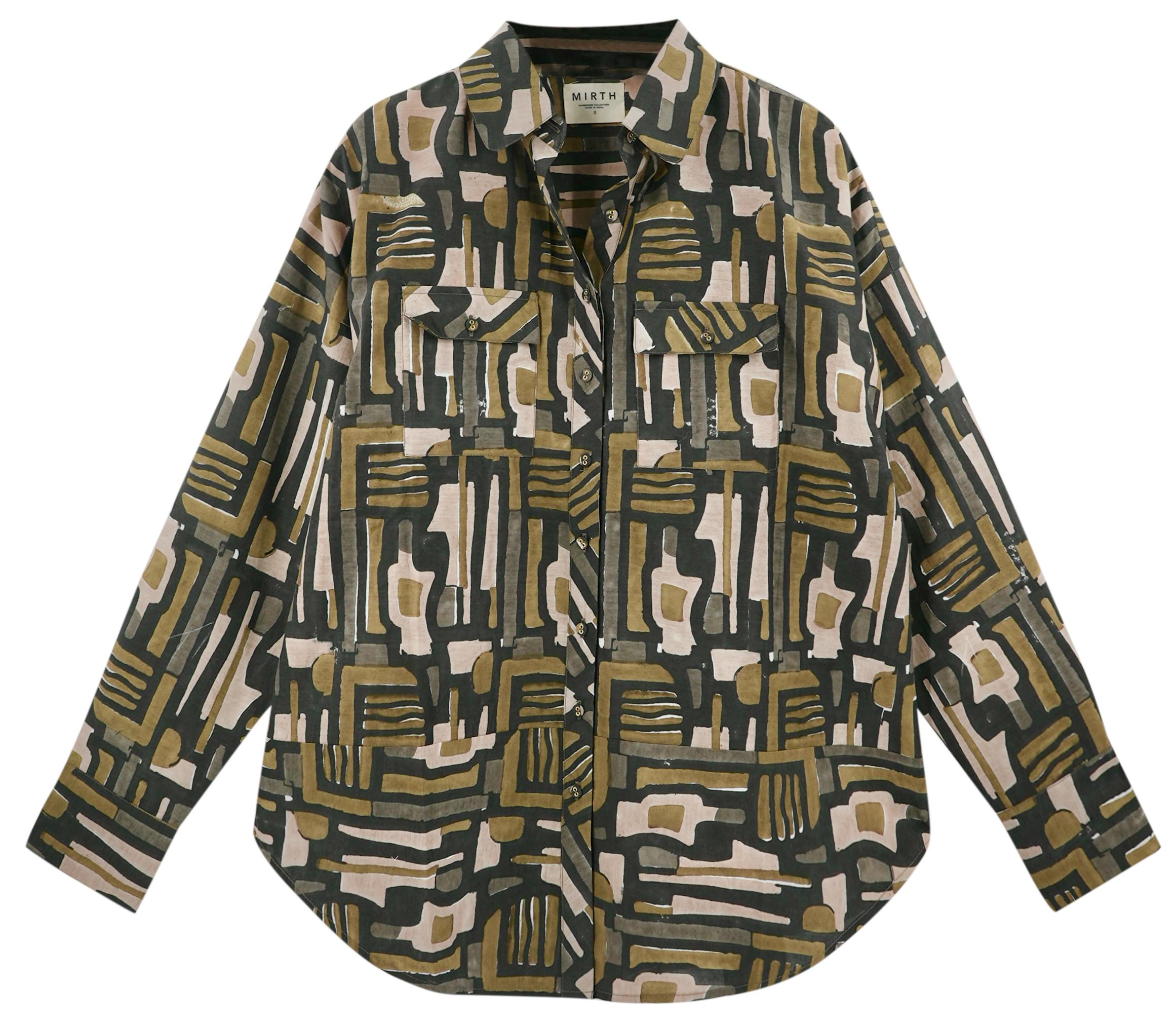 Kyoto Shirt in Olive Labyrinth