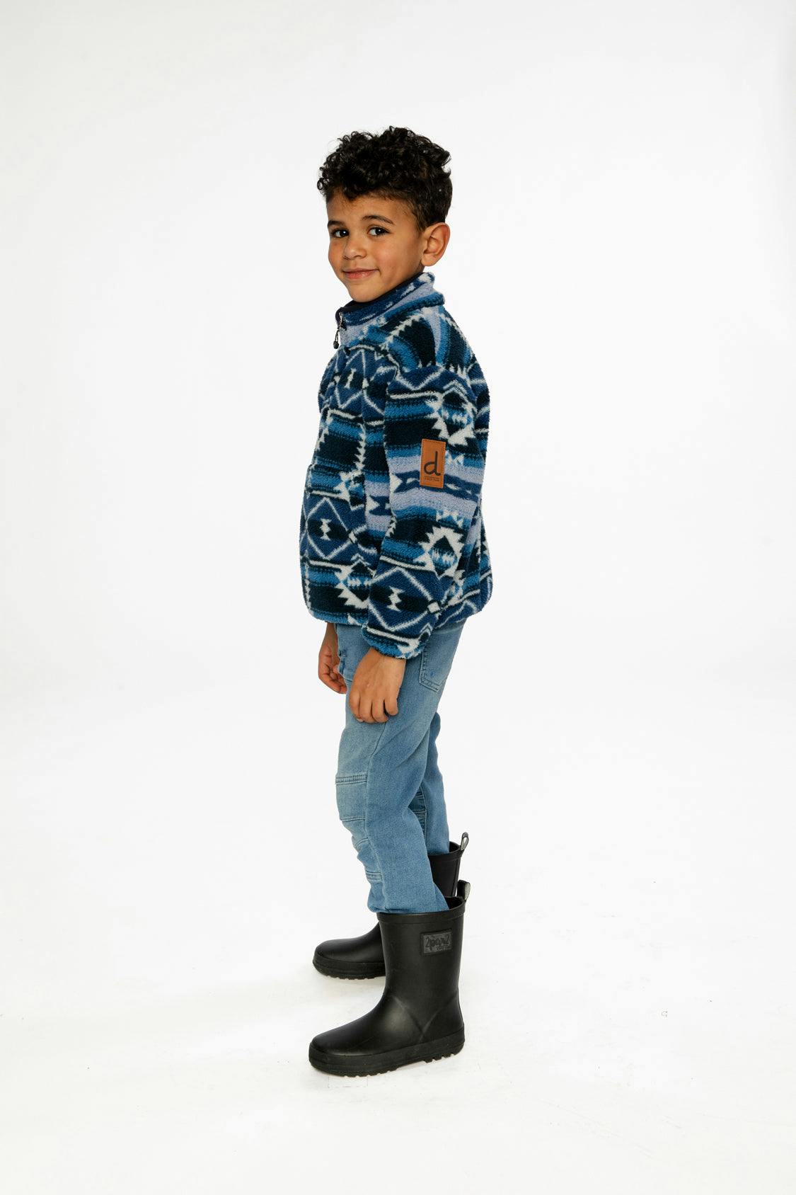 Mid-Season Plush Pullover Jacket Aztec Blue
