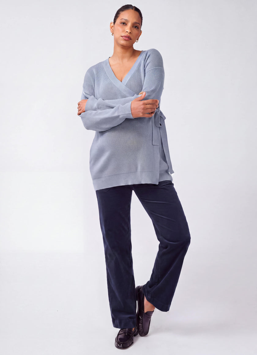 Ribbed Knit Crossover Maternity Nursing Cardigan