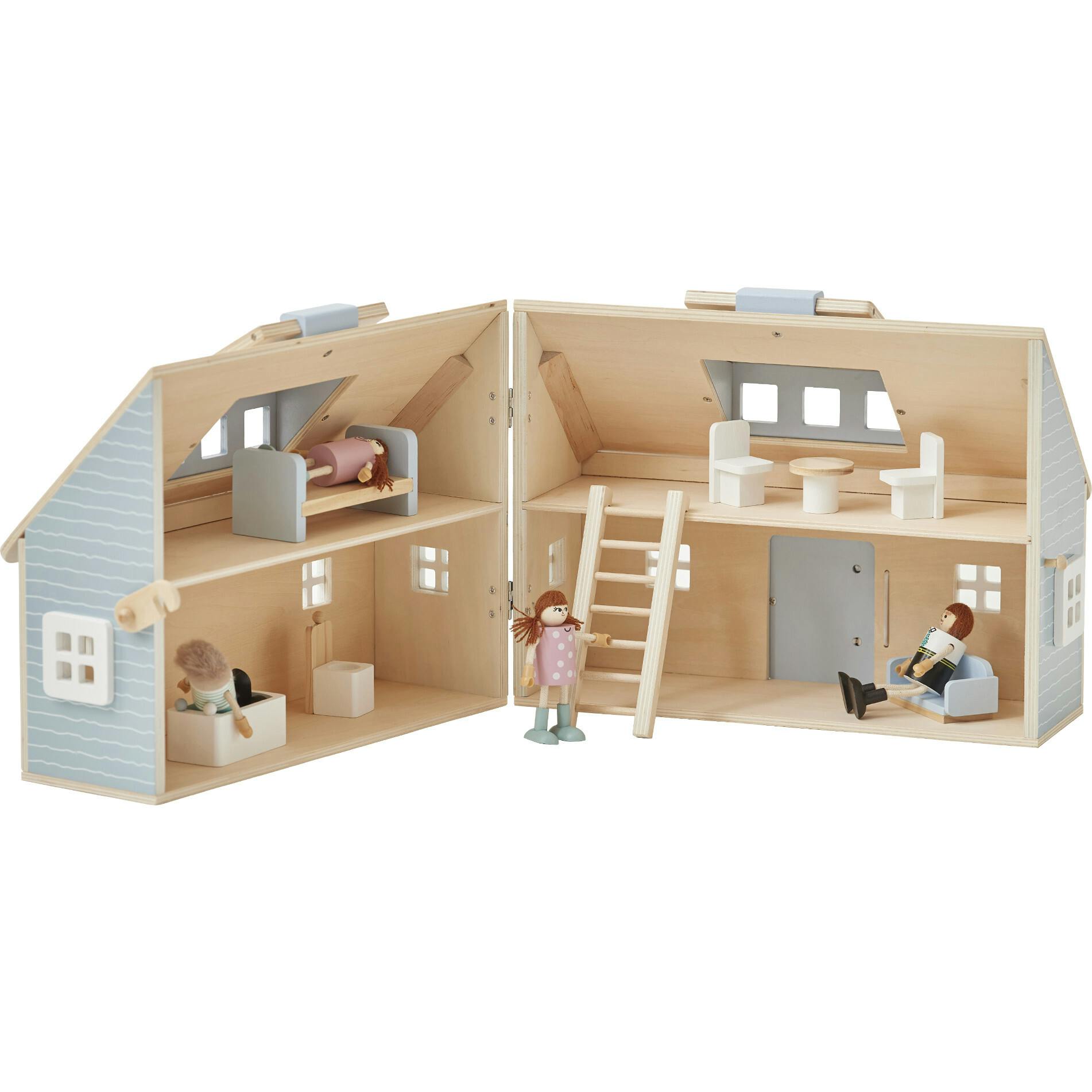 Quaint Little Cottage Portable Dollhouse - Powder Blue/Wood