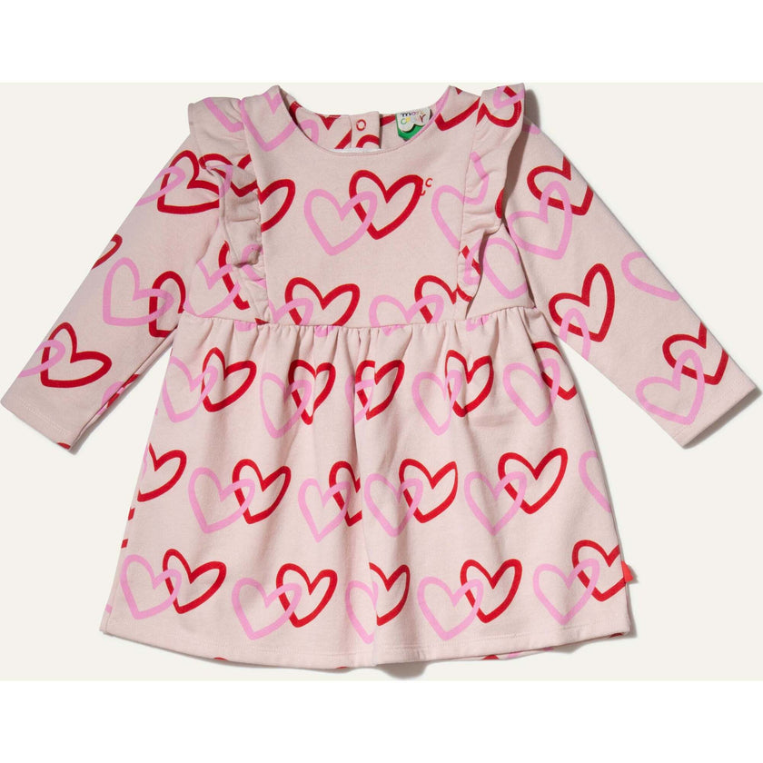Recycled Cotton Hearts Kid Ruffle Dress, Pink