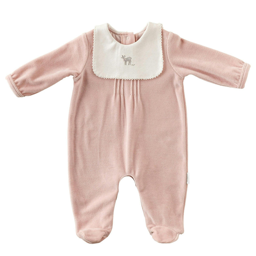 Pink Deer Bib Velvet Babygrow