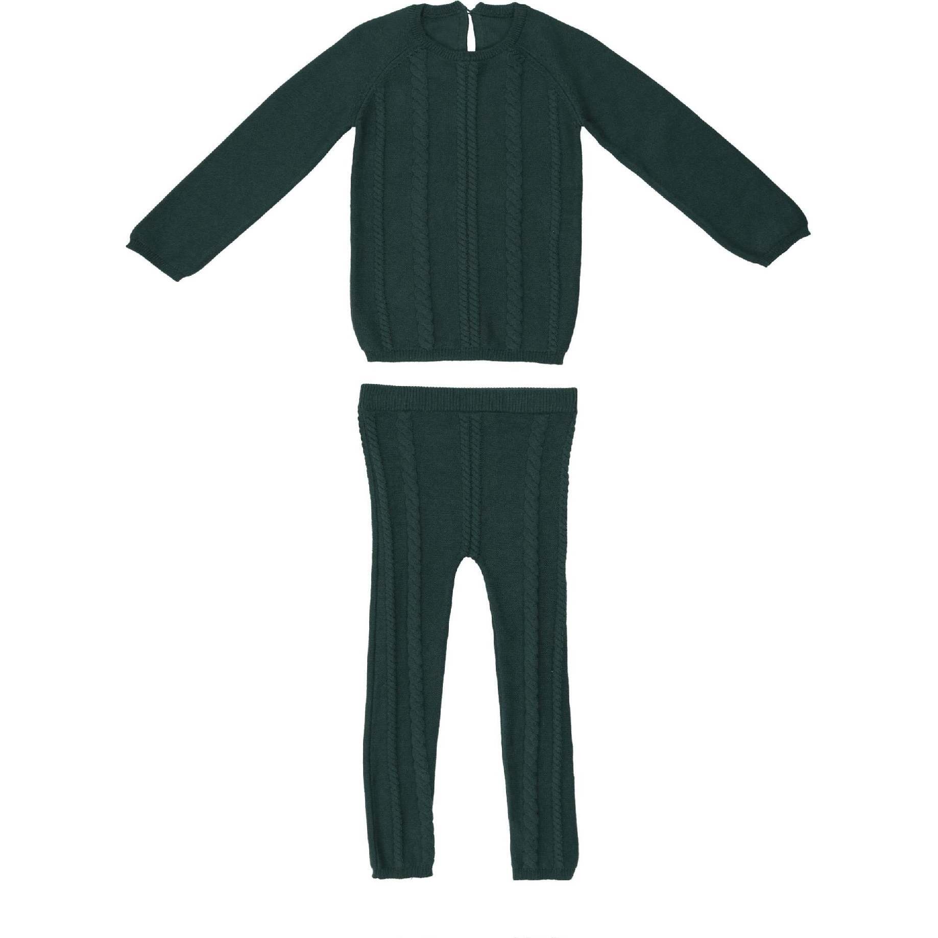 Cable Knit Long Sleeve Sweater & Pant 2-Piece Set, Brown