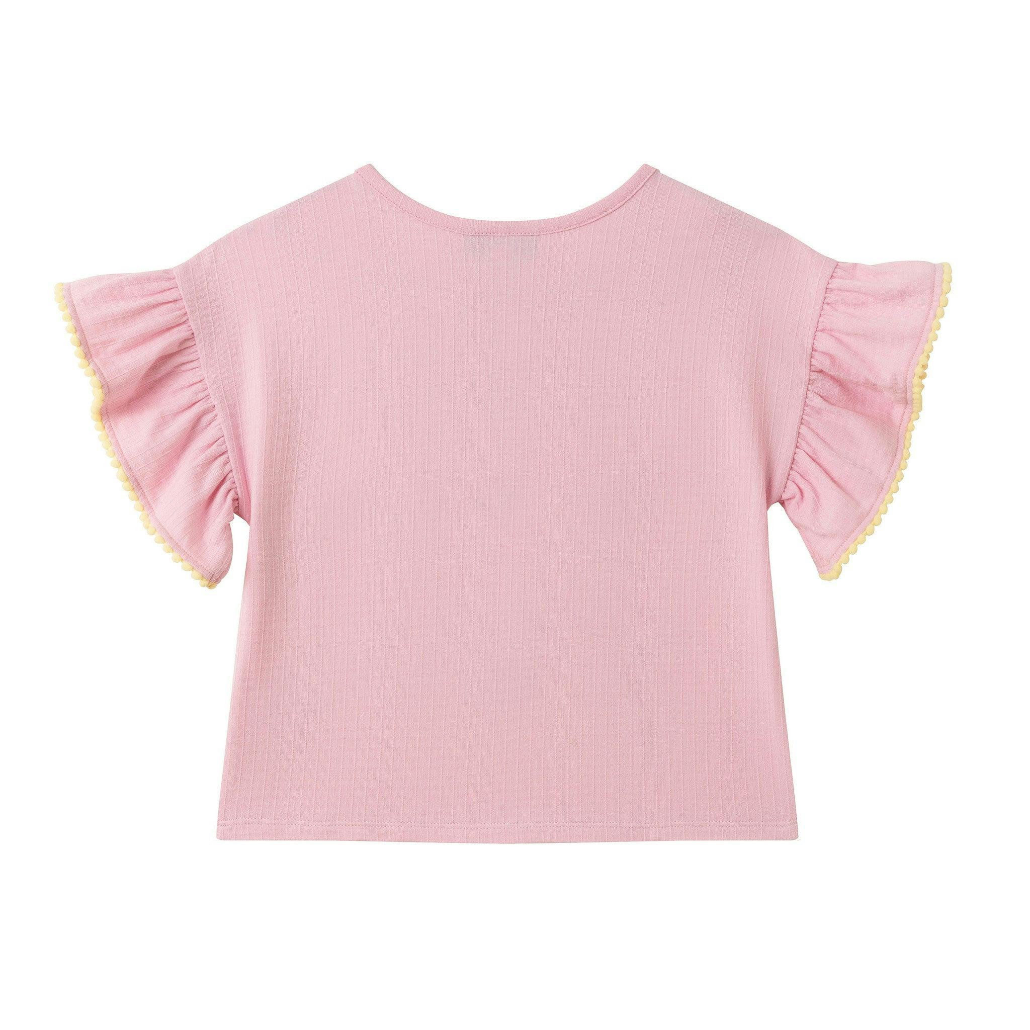 Girls Flutter Sleeve Graphic Tee | Pink Bunny