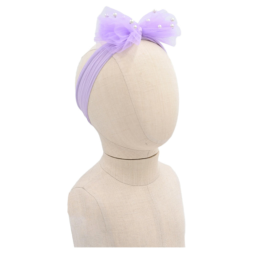 Multicolored Tulle Pearl Ribbon Headband