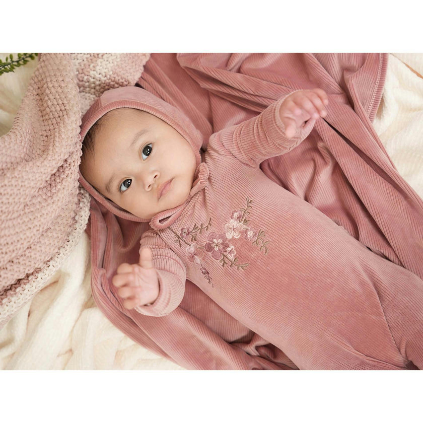 Girl's Embroidered Bib Long Sleeve Footie