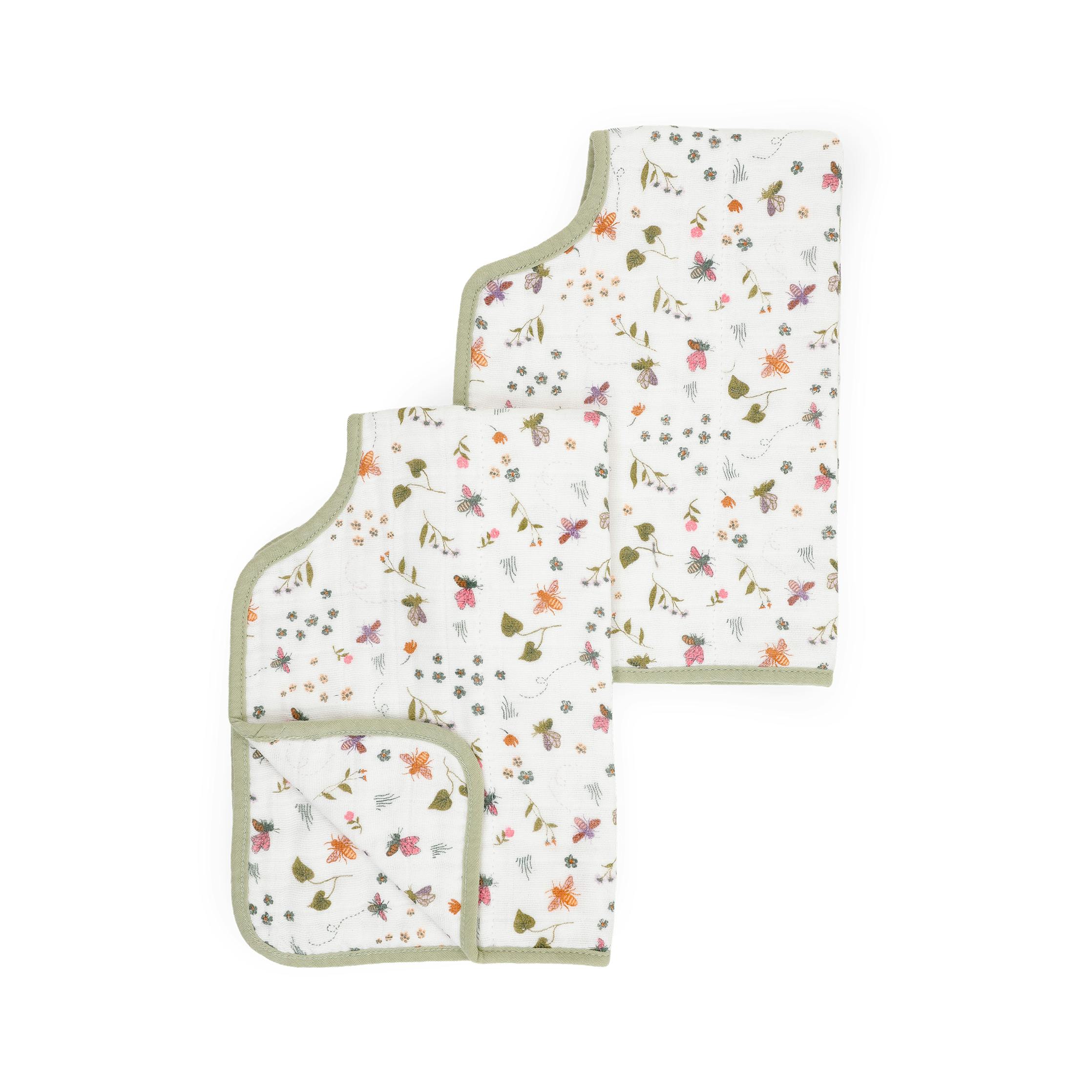 Cotton Muslin Burp Cloth 2 Pack - Garden Bees