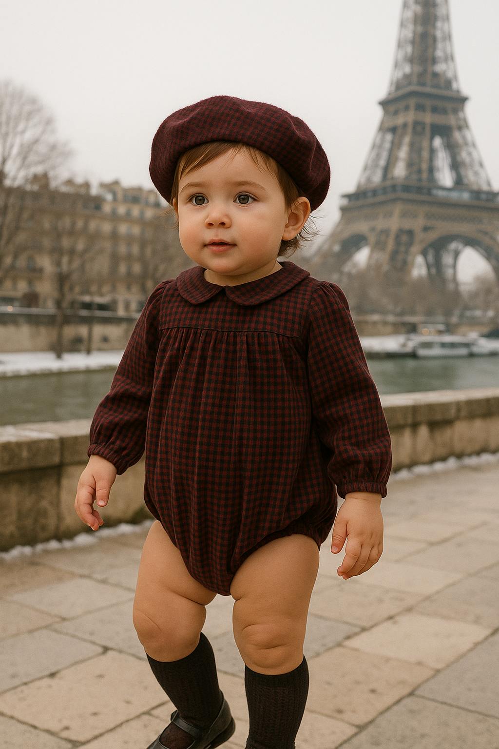 Plaid Collar Girls Romper