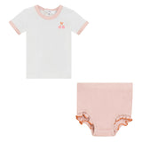 Cherry Print Ribbed Embroidered Top and Bottom Two Piece Set