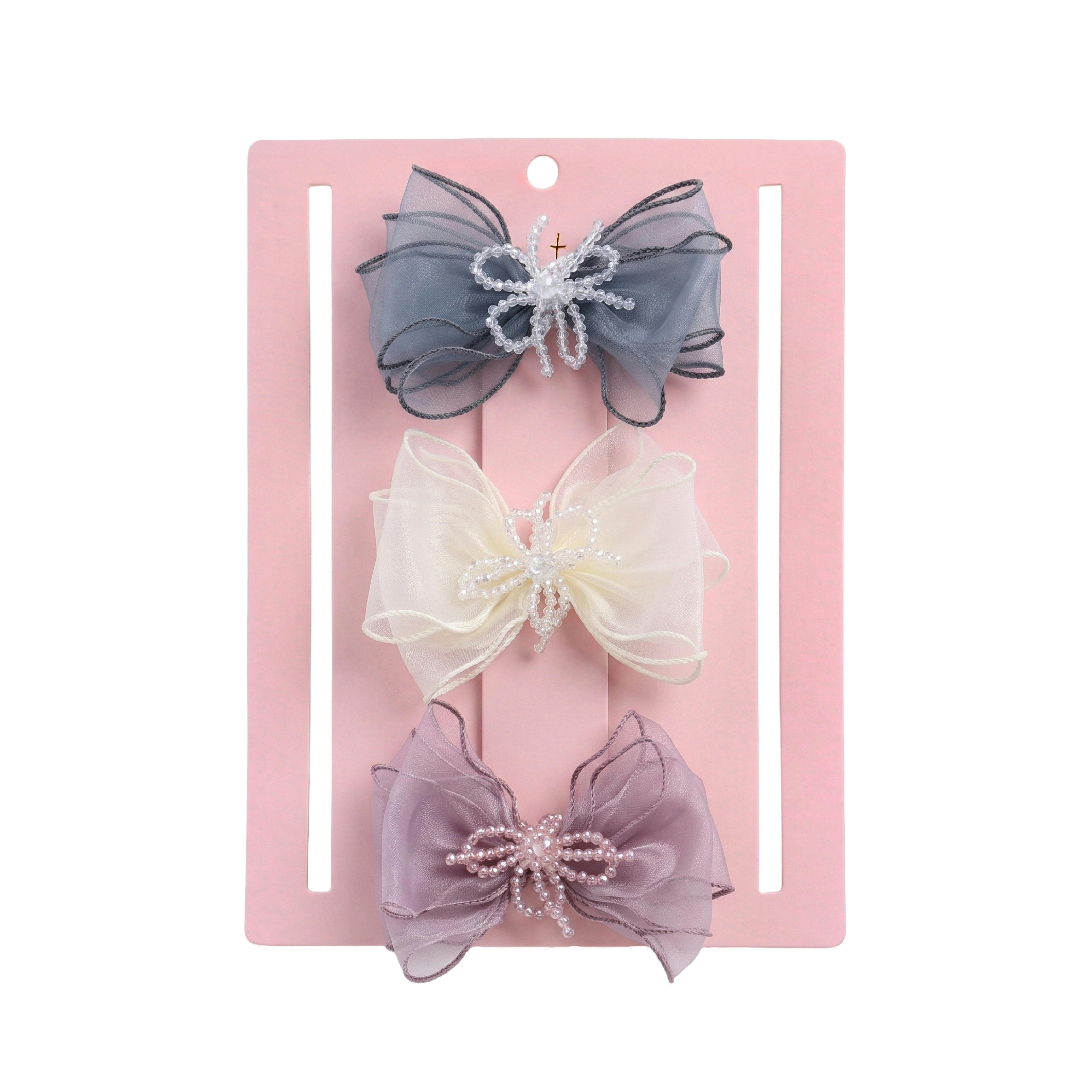 Multicolor Beaded Bow Clip Set