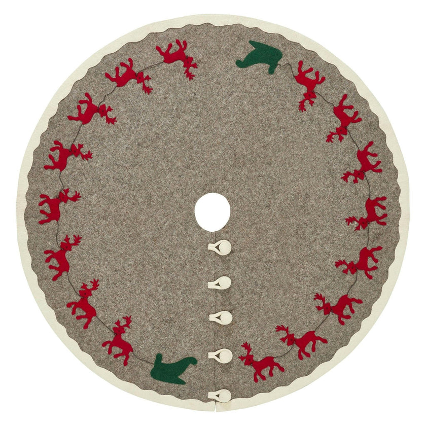 Hand Felted Wool Reindeer and Sleigh Christmas Tree Skirt