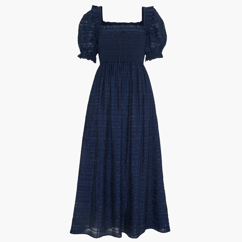 The Scarlett Nap Dress - Navy Sheer Plaid