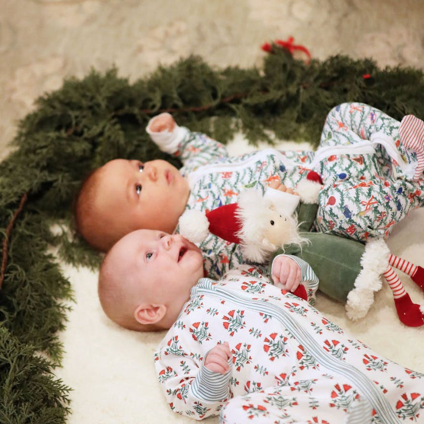 Poinsettia Block Print Zip Baby Onesie
